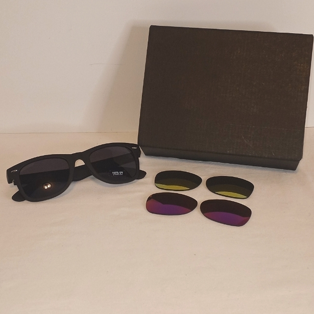 INTERCHANGEABLE Lenses (3 sets) Sunglasses Black Unisex NIB 100% UV Protection